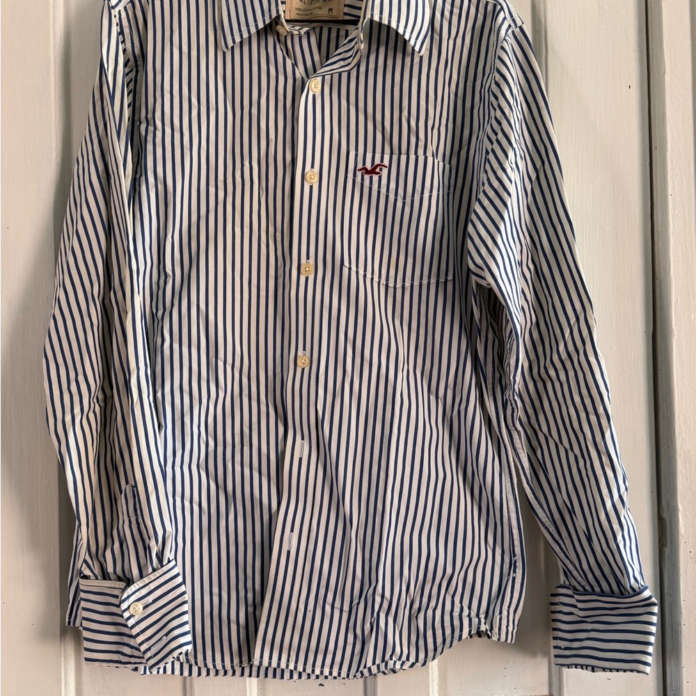 Hollister Blue and White Striped Casual Shirt